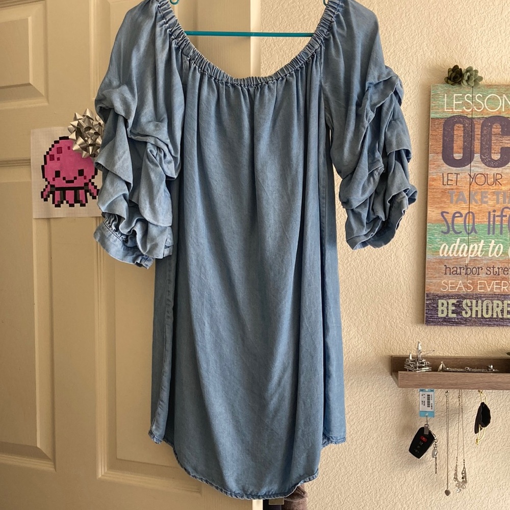 Blue Ruffle Sleeve Women's Dress